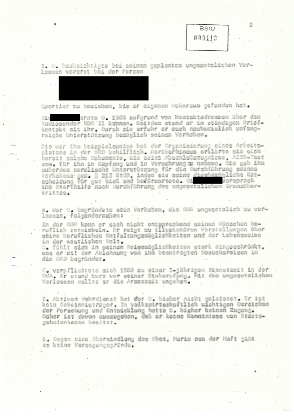 BStU 113 — alleged motives and assessment